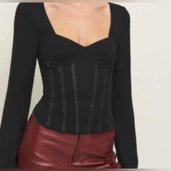 Reformation Amina Black Top size 0 Bell Sleeve Mesh - Picture 3 of 6